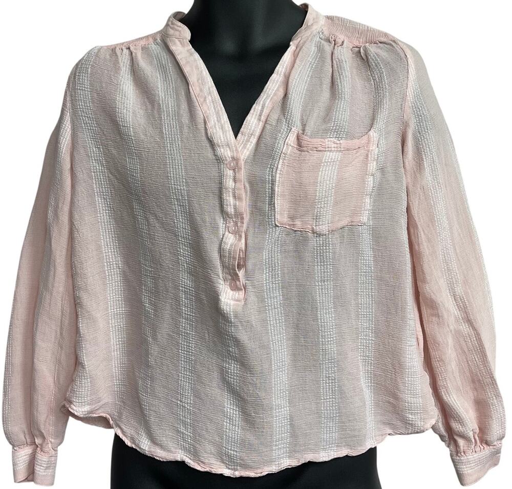 HM Sheer Blouse 6 Light Pink Textured Long Sleeve Minimalist Office Coquette